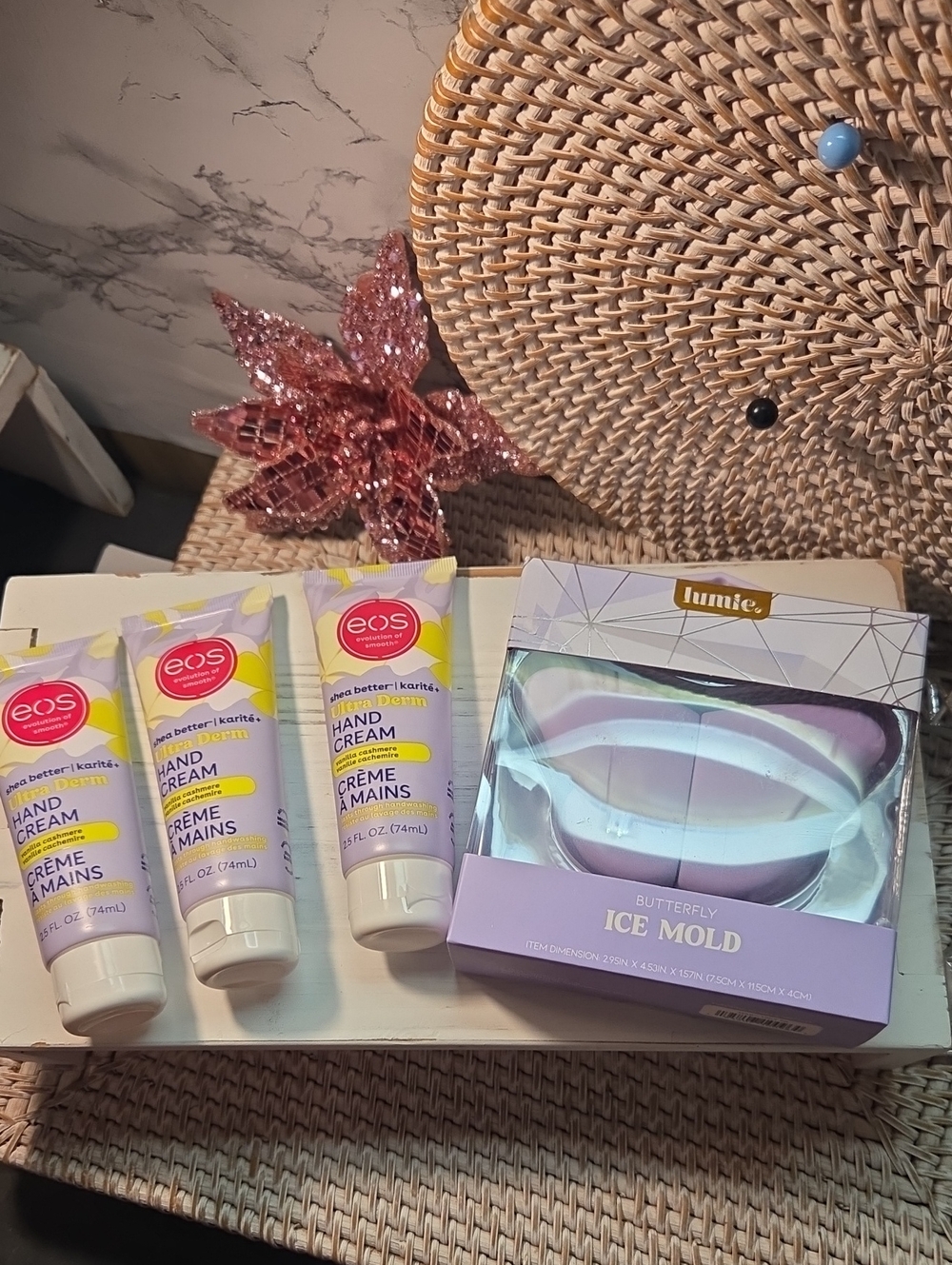eos Lavender and Yellow Kids Hand Cream Trio with Lumie Butterfly Ice Mold